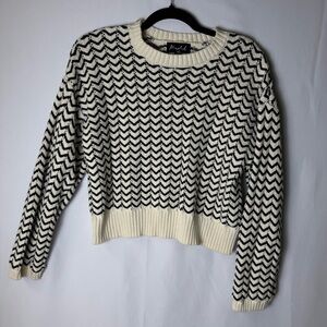 Marled Womens Black Cream Chevron Sweater Large Cotton Knitwear Winter Casual